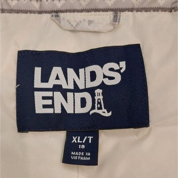 New Land's End Down Feather Puffer Vest Fair Isle Snowflake Gray/White Sz XL/T - - Picture 4 of 10